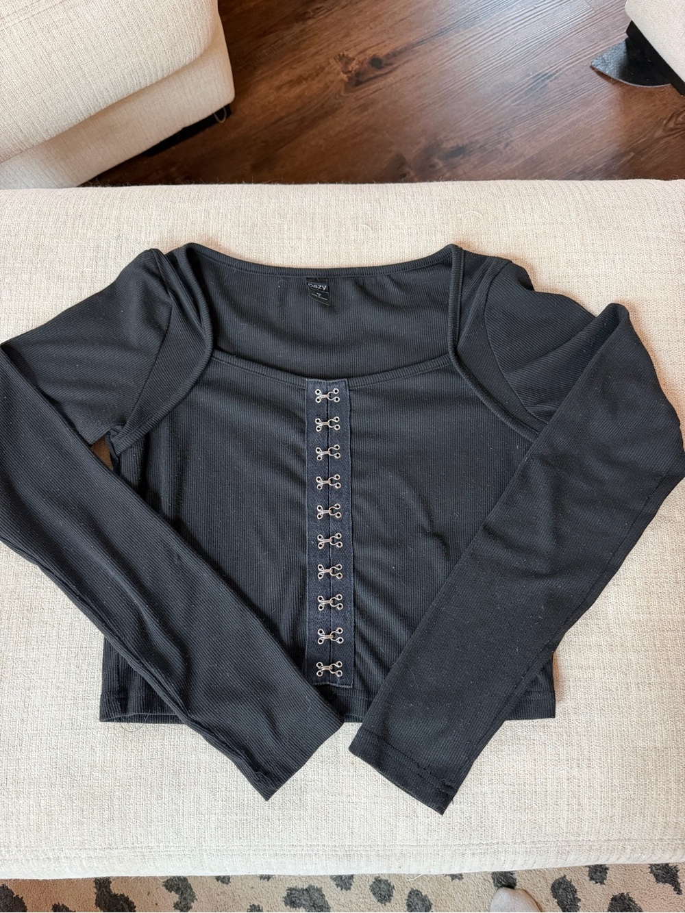 Black Hook-and-Eye Long Sleeve Crop Top by A New Day